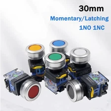 LA38 30mm Round Push Button Switch Momentary Latching 1NO 1NC ON/OFF 6 Colours