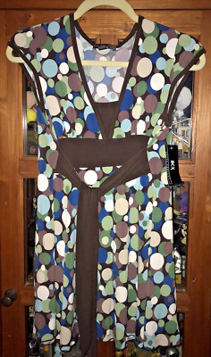 BCX Women's Brown Polka Dot Tie Waist Sleeveless Dress Size M NWT