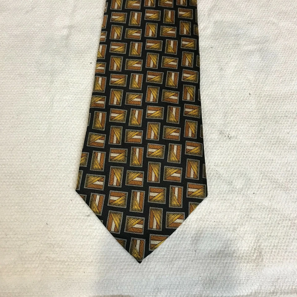 Corbata para hombre Bally 100 % seda geométrica hecha en Italia negra amarilla blanca W 4 L 59,5 Foto 3 de 4