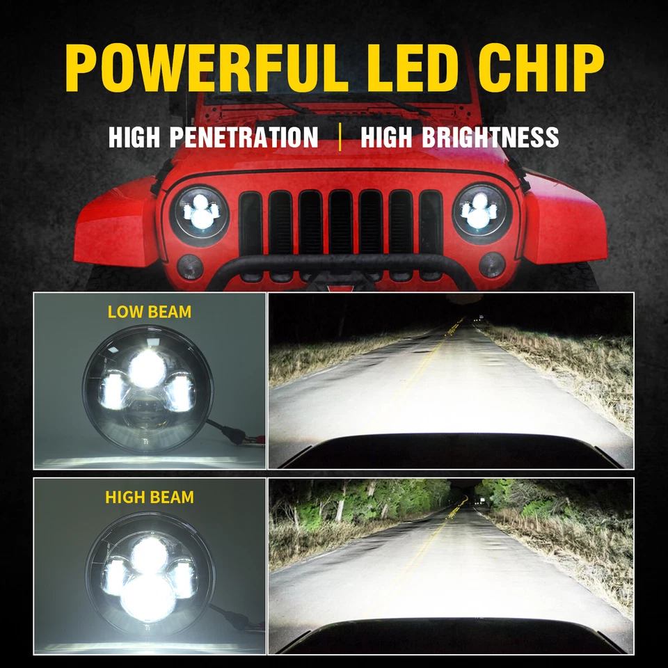 For Jeep Wrangler JK 2007-2018 Combo DOT 7'' LED Headlights Turn Fog Lights Kits - Image 3 of 4