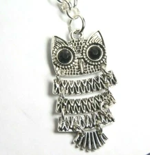 Owl Charm 2" Pewter Pendant Stainless Steel Rolo Chain Necklace 18" Owls Birds