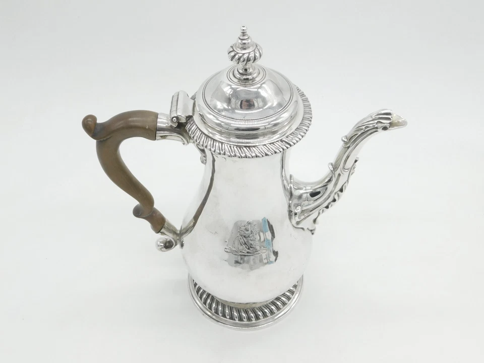 George III Sterling Silver Baluster Coffee Pot Lion Crest Antique 1764 London - Image 4 of 4
