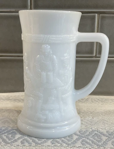 Milk Glass Stein/Beer Mug VTG Tavern Scene Federal Glass Made USA