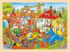 Puzzle BAUSTELLE Hausbau Haus Holzpuzzle Rahmenpuzzle Kinderpuzzle 96 Teile
