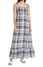 Love Ady Navy Pink Plaid Maxi Dress Sleeveless Rayon Linen NWT Woman's Medium/SM