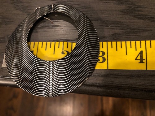 Vtg 80s Huge Metal Dangle Hoops Pierced Earrings~ Black w/Silver Wavy Lines 3.5" - Picture 8 of 8