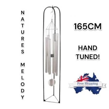 165cm Natures Melody Metal Wind Chime & Stand Silver Finish Hand Tuned Outdoor