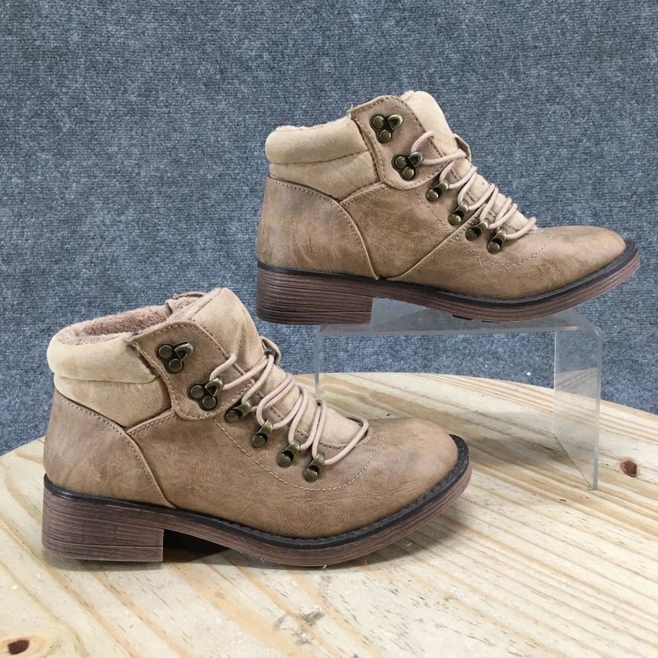 Botas Sugar para mujer 7 M botín arena marrón imitación cuero con cordones cómodo tobillo Foto 2 de 4