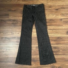 Vintage WORLD Brocade Jacquard Flare Pants Black Gothic Y2K Trousers Women 2
