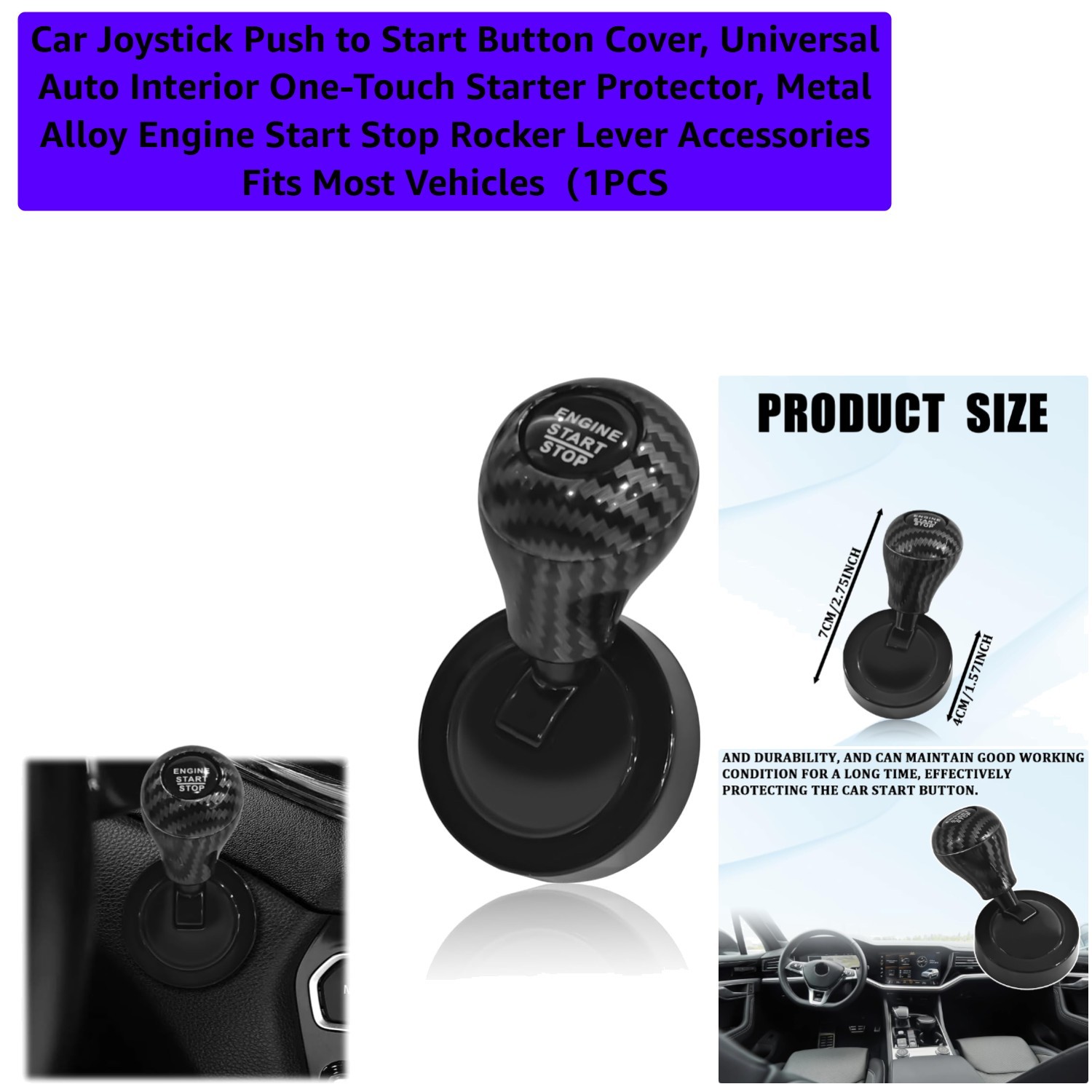 Car Joystick Push to Start Button Cover, Universal Auto Interior One-Touch St... - Thumbnail 1