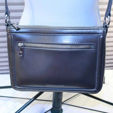 Lauren Ralph Lauren Metallic Gray Leather Full Zip Crossbody / Shoulder Bag