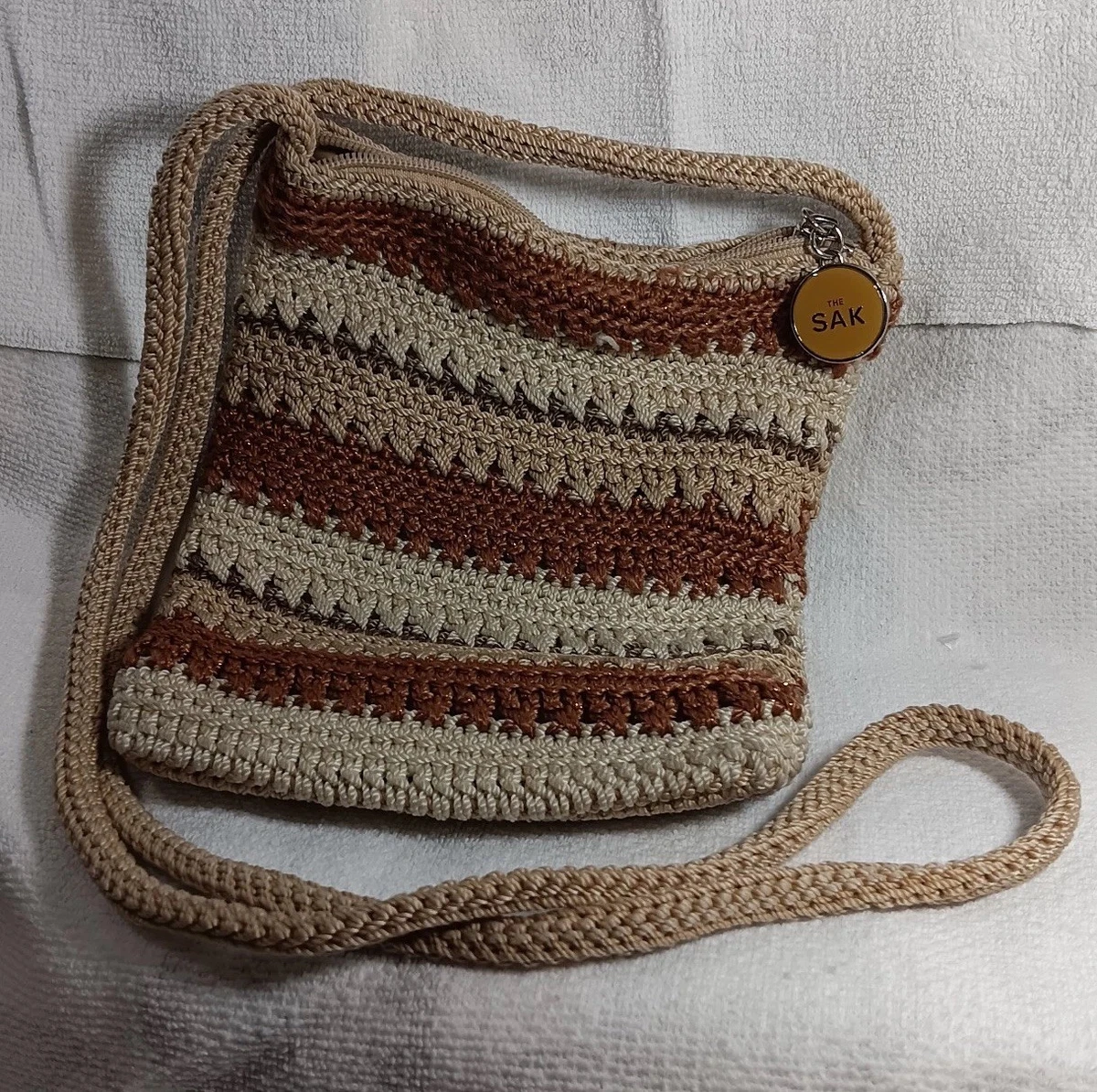 The Sak Striped Crochet Drawstring Backpack - Pink, Blue, Tan, Cream New The SAK crochet crossbody Purse Multi Colors Striped… - Gem main image 3