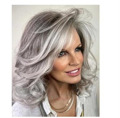 Balayage Ash Gray Silver Wavy Bob Highlight 13x4Lace Front 100%Echthaar Perücken