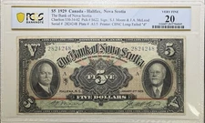 1929 Canada 5 Dollars PCGS VF20 Bank of Nova Scotia Halifax Large Note