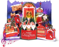 Christmas Card with Music & Lights, 3D Pop Up Merry Christmas Cards, Elf House H