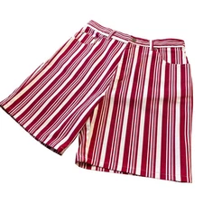 Vtg 80s Sostanza Striped Baggy Denim Shorts High Waist Red White Jorts Mens 30"