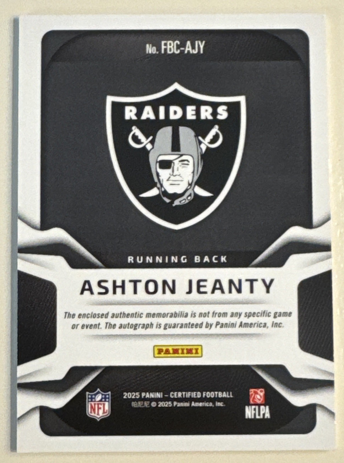 Ashton Jeanty 2025 Panini Certified Freshman Fabric (RC) Rookie Patch Auto /299 view 2