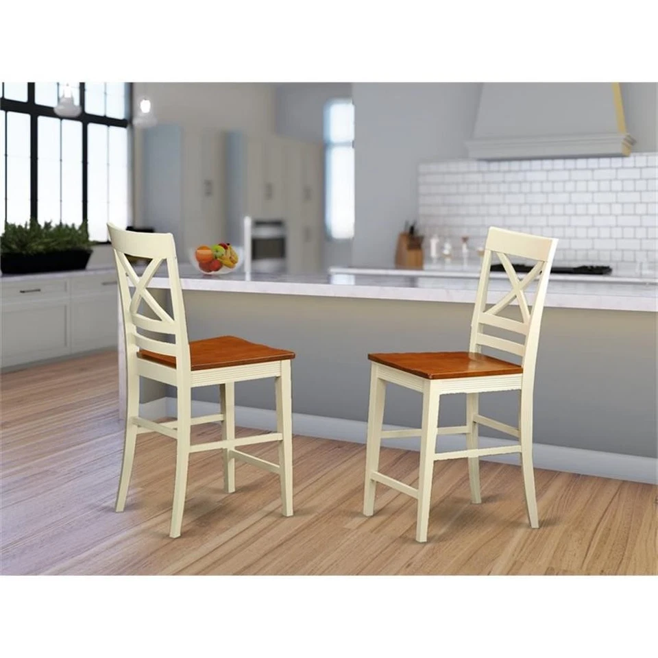 East West Furniture Quincy 11" Wood Counter Stools in Cream/Cherry (Set of 2) - Image 2 of 3