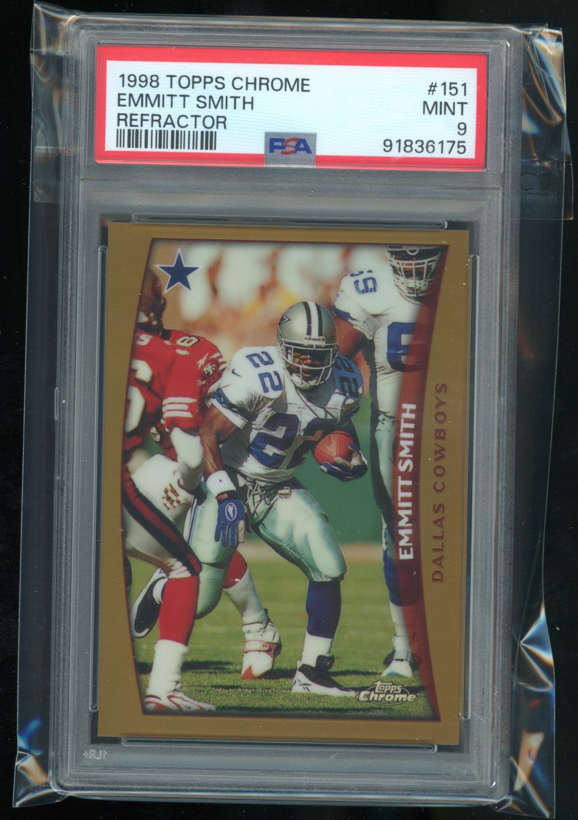 1998 Topps Chrome 151 Emmitt Smith Refractor PSA 9 Pop 33