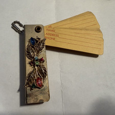 Warner Vintage Folding Hand Fan Address Book Jeweled Metal Cover w/ Chain