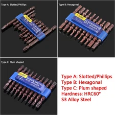 Slotted/Phillips Hex Plum Shaped Bit Set Screwdriver Drill S3 Metric Bit HRC60°