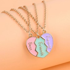 Magnetic Heart Pendant Necklace 3Pc Broken Color Friendship Choker Girls Jewelry
