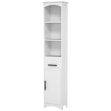 Farmhouse Skinny Tall Cabinet with Recessed Drawer, Narrow Cabinet with Door