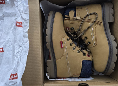 Levi's Jugend Boots Leder beige dunkelblau, Schnürung & Reißverschluss, gefütte 