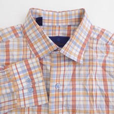 David Donahue Mens Button Down Shirt Orange Blue Plaid Fusion Performance 16.5 L