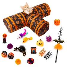 17 Pcs Halloween Cat Toys Indoor Cats Collapsible 3 Way Tunnel Feather Teaser
