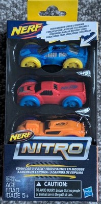 NERF Nitro Foam Auto 3er Pack - Trio von Autos für Geschwindigkeit & Distanz - Neu & Versiegelt