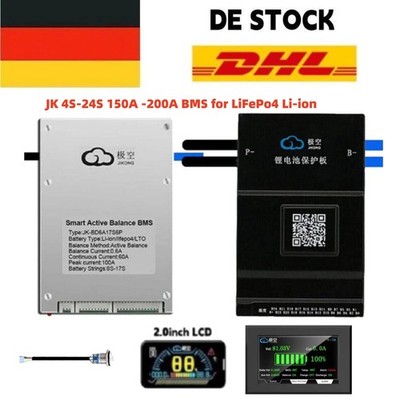 JK 4S-24S 150A -200A LiFePo4 Li-ion Smart BMS w/Active Balance BT/LCD/RS485 DHL