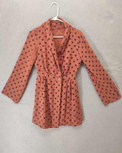 Boohoo Dress Women 4 Brown Polka Dot Chiffon Long Sleeve Mini Button A Line