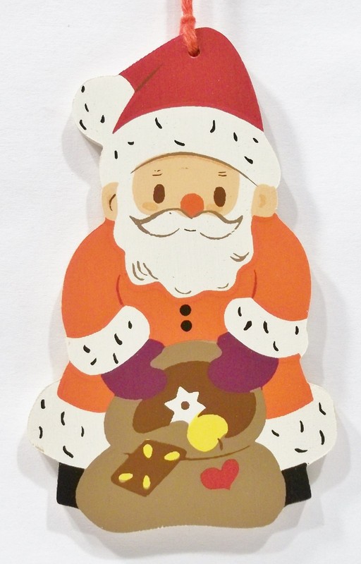 Erzgebirge Germany Santa Claus Treat Bag Wooden Wood Fretwork Vintage Ornament