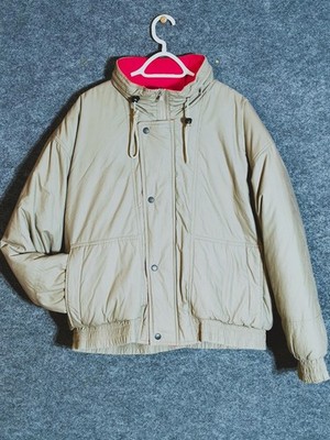 Vintage Duck Down Jacket Khaki Tan Mens XL Hideaway Hood Savile Row Winter Coat