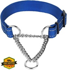 CollarDirect Martingale Dog Collar S Blue Training Chain Reflective