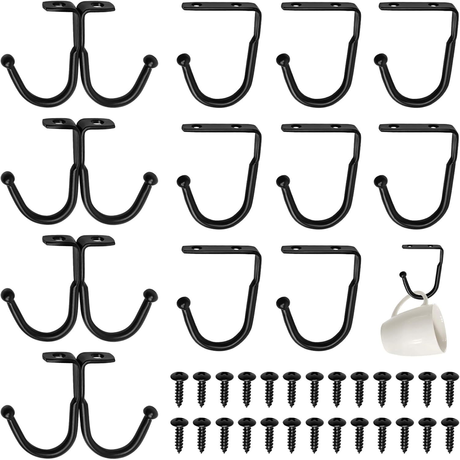 12 Pcs Mug Hooks under Shelf, under Cupboard Cup Hooks Metal with Screws, Cup Ho