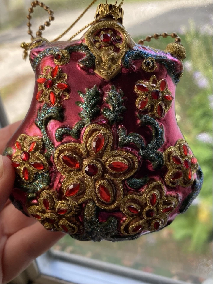 Cartera Fucsia Adornada De Colección Adorno de Vidrio Soplado a Mano Bombilla Hecha a Mano Polonia? Foto 3 de 4