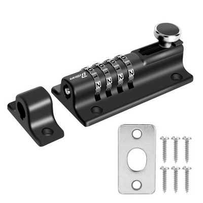Combination Locking Bolt 4 Digit, Sliding Bolts Latch Weatherproof, Zinc Allo...