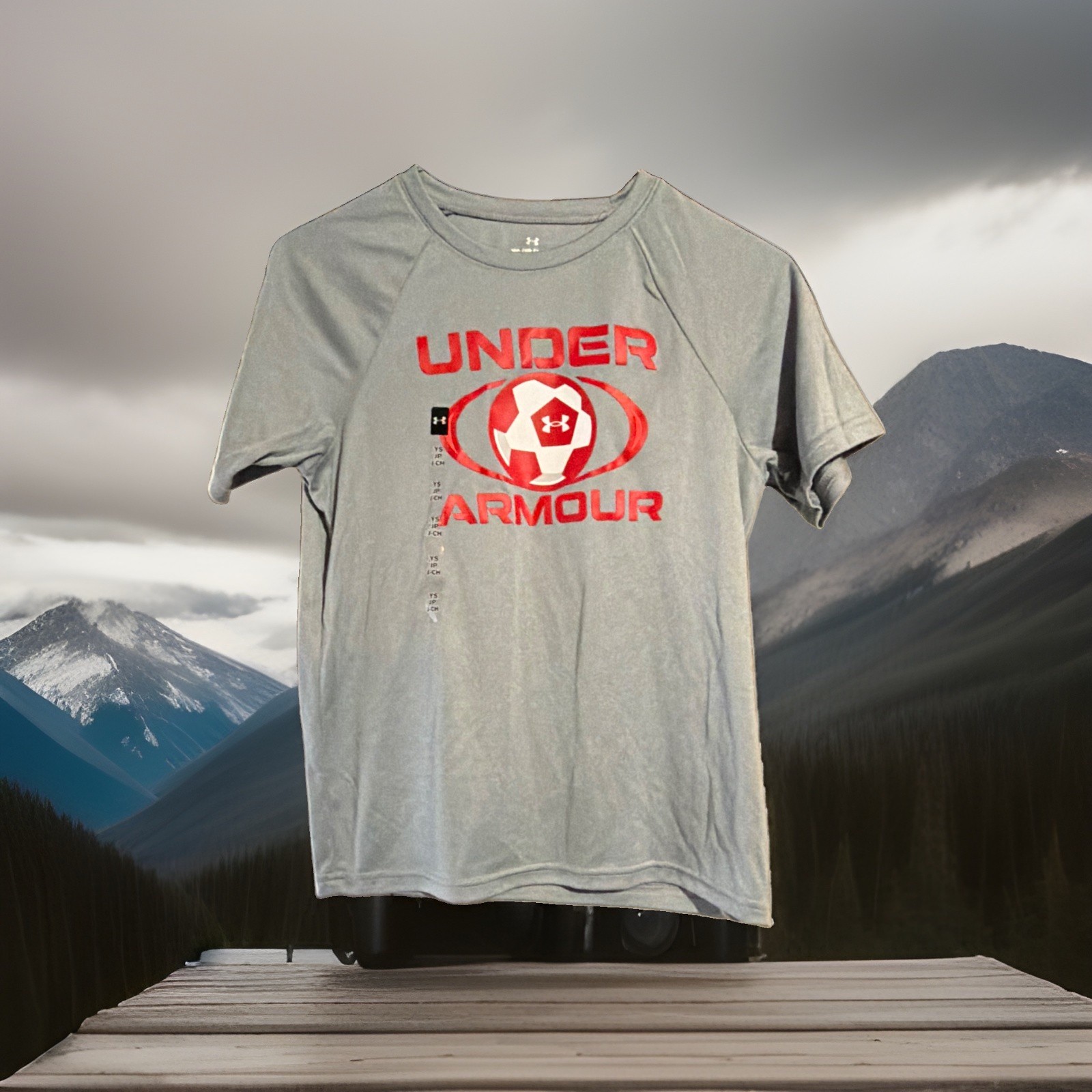 Under Armour Boys YXL Gray/Red Logo Graphic Crew Neck Short Sleeve T-Shirt