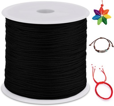 0.8mm Nylon Cord 328 Feet Satin Rattail String for 0.8mm, Black 