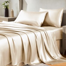 Satin Sheets Queen Size Bed Set - 4 Piece Silky Queen Sheet Set, Luxury Champ...