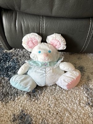 Vintage 80s Fisher Price Baby Puffalump Stuffed Mouse Baby Rattle Nylon Plushie