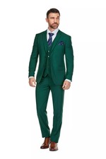 Braveman Men's 3-Piece Premium Vested 3 Piece Slim Fit Suit Green 44 Regular