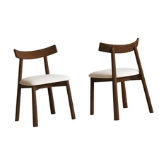 Set of 2 Modern Dining Chairs in Walnut Finish, Ergonomic Armless Kitchen