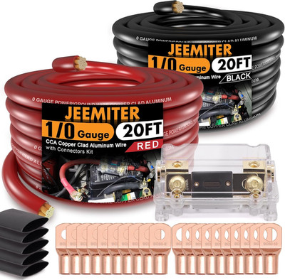 1/0 Gauge CCA Wire Kit with ANL Fuse - 40Ft Total (20Ft Red+Black) Car Amplifier