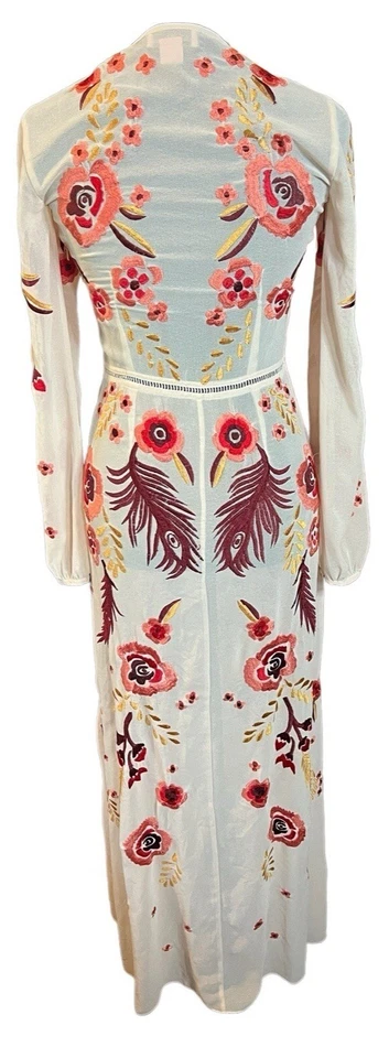 Miss Selfridge Long Sleeve Maxi Dress With Floral & Feather Embroidery BOHO - Image 3 of 4