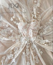 Great 3D floral lace wedding dress wedding dress 32-60 straps lace up beads pink