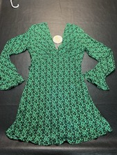 Wild Honey Green Floral Mini Dress Small Long Sleeve Boho V Neck Festival NWT 
