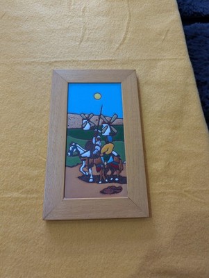 Vintage Wandbild Don Quijote & Sancho Pansa | Keramik Relief Fliese | St Bernier